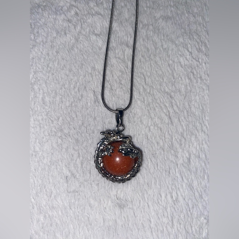 Silver and Red Jasper Dragon Pendant Necklace